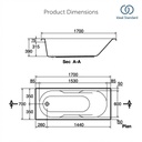 تيوليب بانيو بالجانب 170*70 سم بمقبض كروم IDEAL STANDARD 