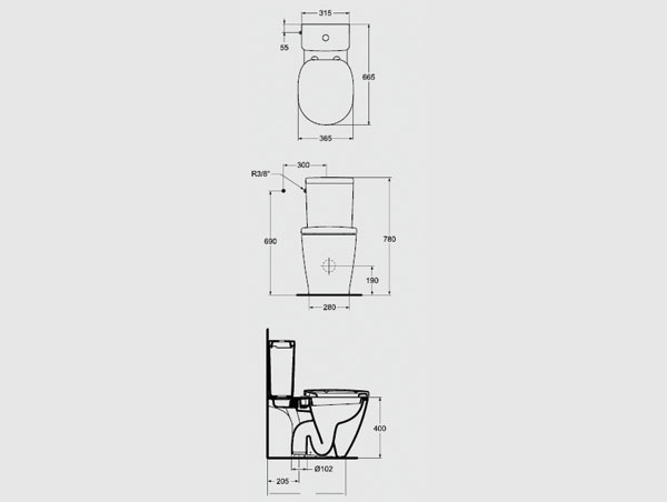 كونكت مرحاض صرف P/S بالدش ملاصق للحائط IDEAL STANDARD
