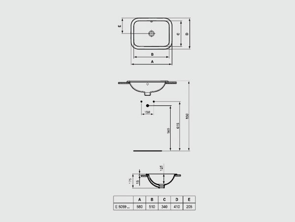 كونكت حوض كونترتوب مستطيل 41*58 سم IDEAL STANDARD