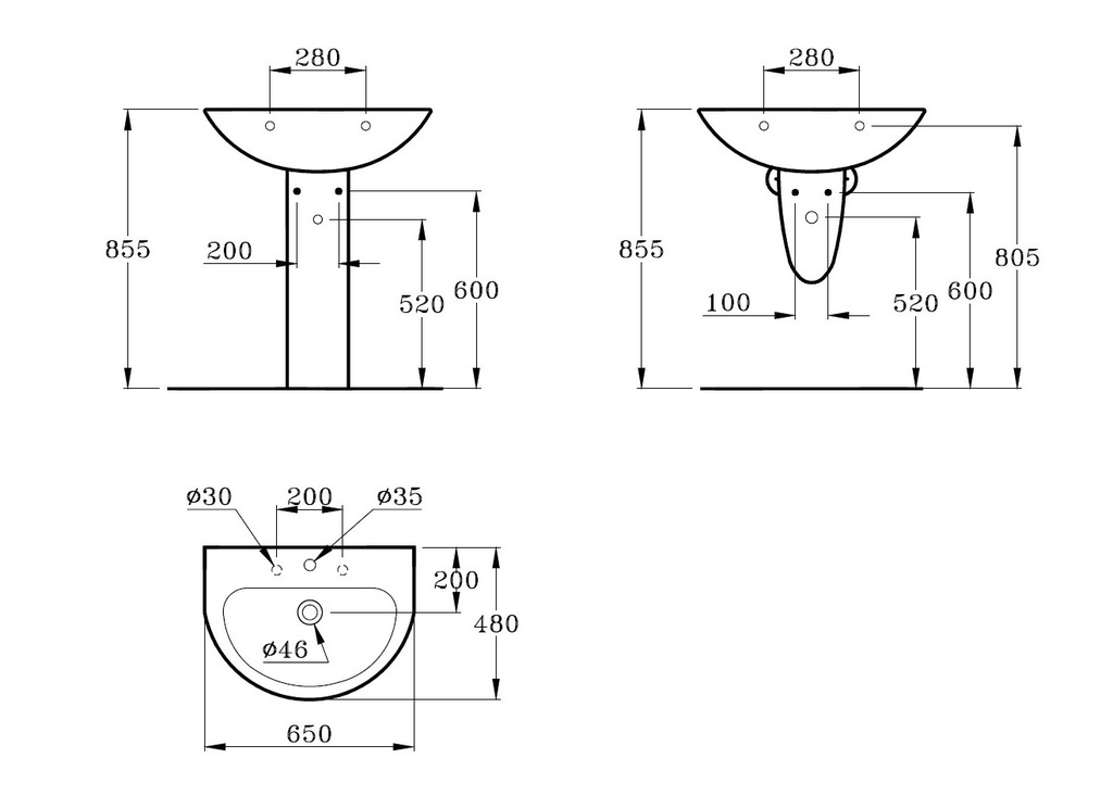 بلان حوض 65 سم IDEAL STANDARD