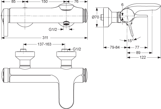 ميلانج خلاط بانيو بمجموعة دش سماعه خرطوم و علاقه ثابته IDEAL STANDARD