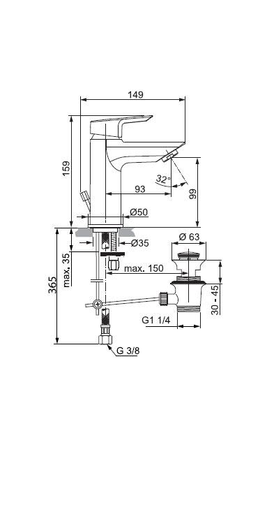 تيسي خلاط شجره قصير مع طابق و فايز IDEAL STANDARD