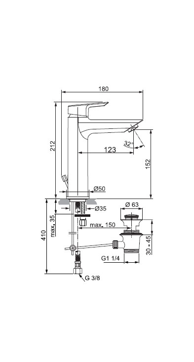 تيسي خلاط شجره وسط مع طابق و فايز IDEAL STANDARD