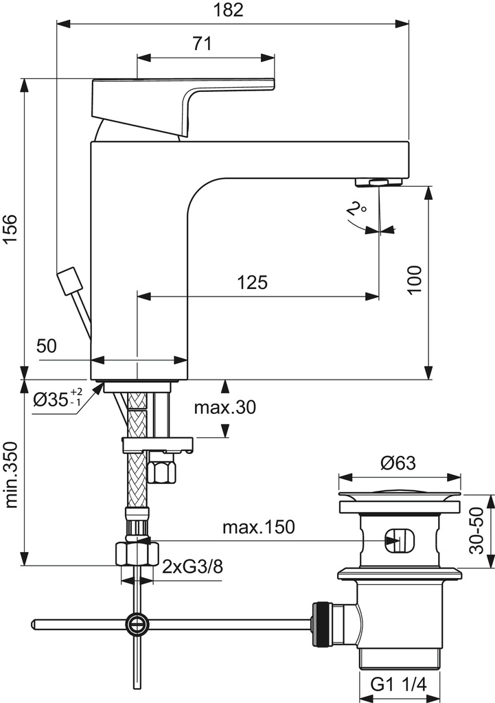 ايدج خلاط شجره قصير IDEAL STANDARD