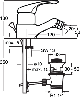 سيرافيت خلاط بيديه بالدوش مع طابق وفايظ IDEAL STANDARD