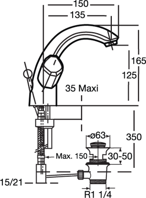 كينورا خلاط شجرة 1 فتحة مع طابق وفايظ IDEAL STANDARD