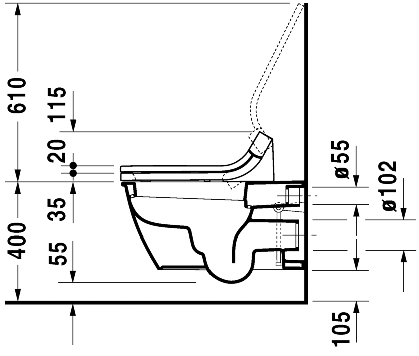 نيو دارلينج مرحاض معلق بالدش والمحبس DURAVIT