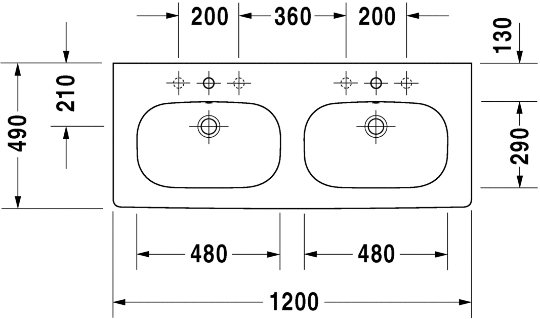 دي كود حوض 120سم 2 عين DURAVIT