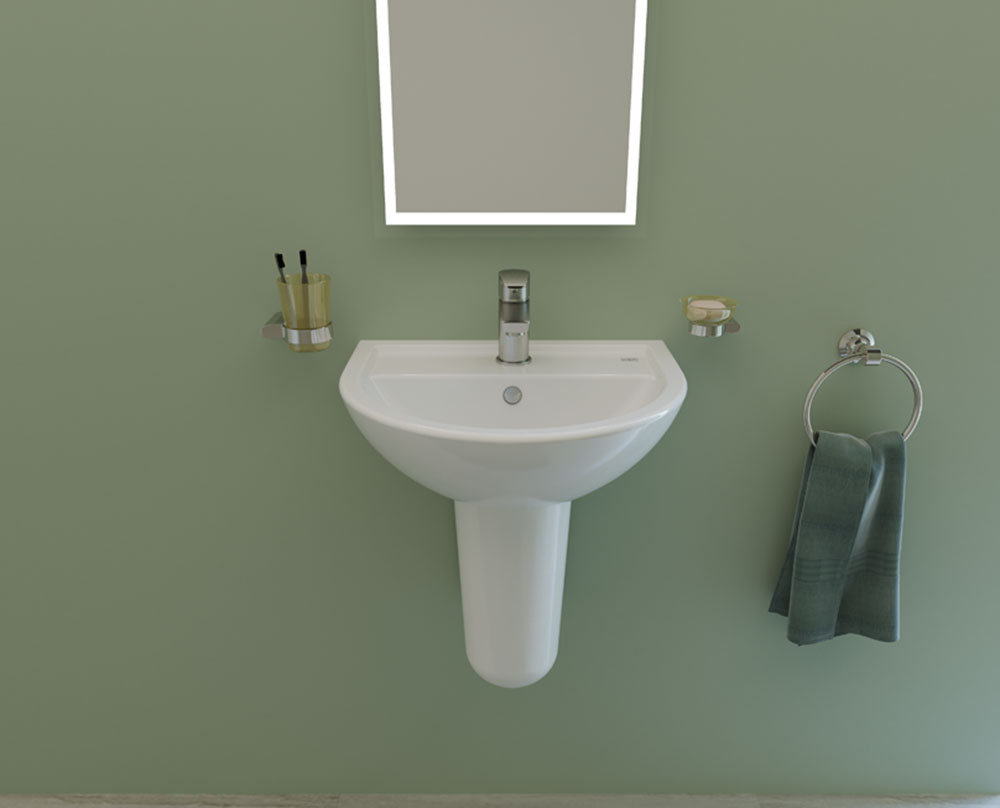 حوض روزيتا بالعامود SANIPURE (ابيض, 60 CM, نص عامود)