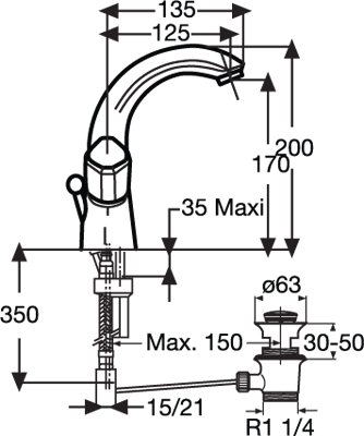كينورا بلس خلاط شجرة 1 فتحة مع طابق وفايظ IDEAL STANDARD