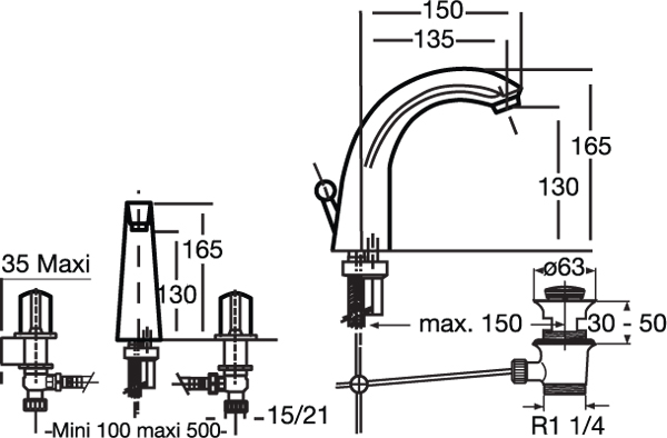 كينورا بلس خلاط حوض 3 فتحة مع طابق وفايظ IDEAL STANDARD