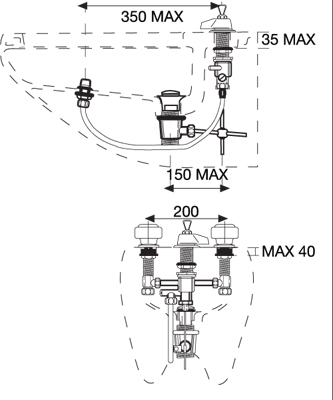 كينورا بلس خلاط بيديه 3 فتحة بمحول للدوش مع طابق وفايظ IDEAL STANDARD