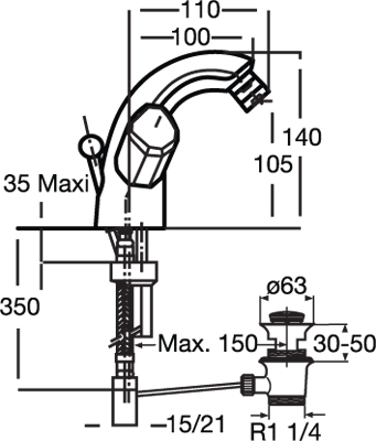 كينورا بلس خلاط بيديه 1 فتحة بموجه كروي مع طابق وفايظ IDEAL STANDARD